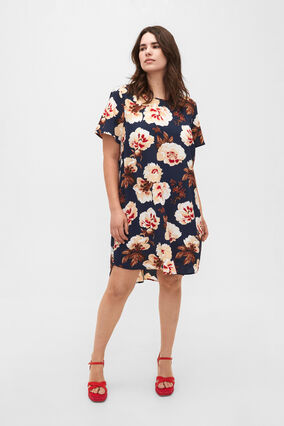 ZizziJurk met print en korte mouwen, Navy B. Rose AOP, Model image number 1