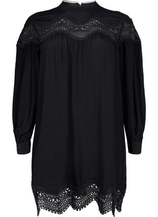 Zizzi Robe en viscose avec ornements brodés, Black, Packshot image number 0