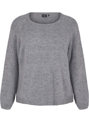 ZizziRuimvallende gebreide blouse met ronde hals, Medium Grey Melange, Packshot image number 0