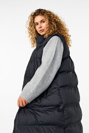 Zizzi Gilet long avec poches et fermeture éclair à double sens, Black, Model image number 2