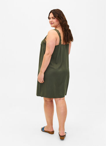 ZizziSpaghetti-jurk van viscose met kant, Thyme, Model image number 1