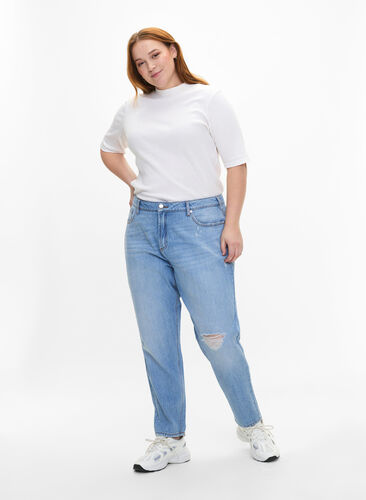 ZizziMille mom fit jeans met scheuren, Light Blue, Model image number 0