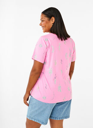 Zizzi T-shirt en coton biologique avec imprimé floral, Rosebloom W. Flower, Model image number 1