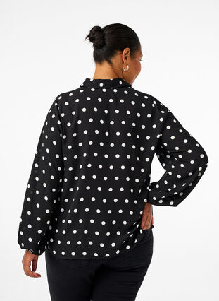 ZizziGestippeld shirt met ruches, Black W. White Dot, Model image number 1