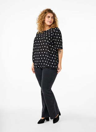 ZizziGestippelde blouse met korte mouwen, Black W. White Dot, Model image number 2