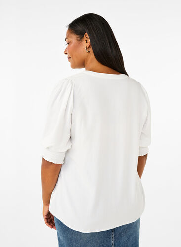 ZizziViscose blouse met smok en ruches, Bright White, Model image number 1