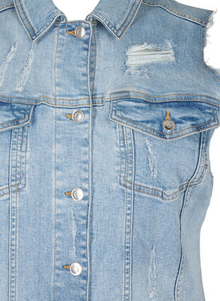 ZizziMouwloze denim jurk met ruwe randdetails, Light Blue Denim, Packshot image number 2