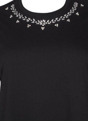 ZizziT-shirt met ronde hals en strass-steentjes, Black, Packshot image number 2