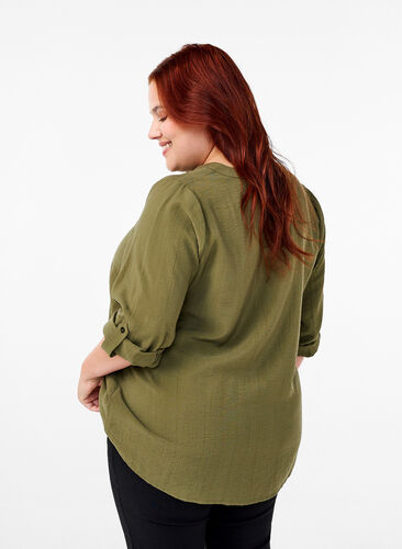 ZizziViscose overhemd blouse met driekwart mouwen., Winter Moss, Model image number 1