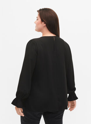 ZizziGesmokte blouse met lange mouwen, Black, Model image number 1