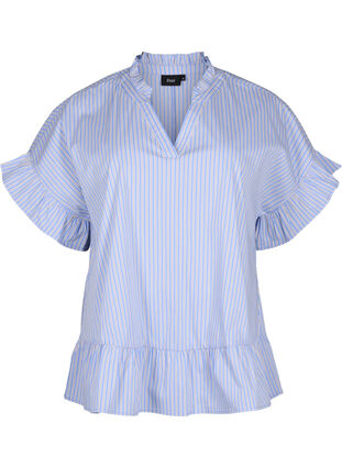 ZizziGestreepte blouse met peplum en ruches, Blue Stripe, Packshot image number 0