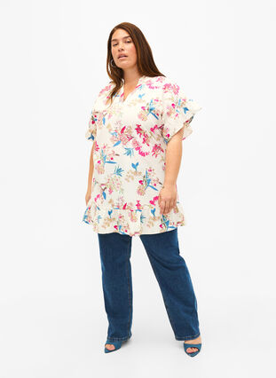 Zizzi Tunique motif floral en coton, Eggnog Flower AOP, Model image number 2