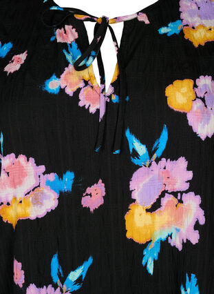 Zizzi Robe à manches courtes bouffantes et à imprimé floral, Black w. flower AOP, Packshot image number 2