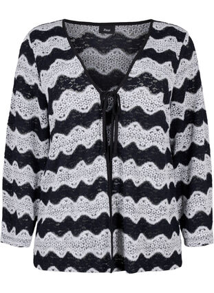 Zizzi Cardigan tricoté avec motif de vagues, Black Stripe, Packshot image number 0