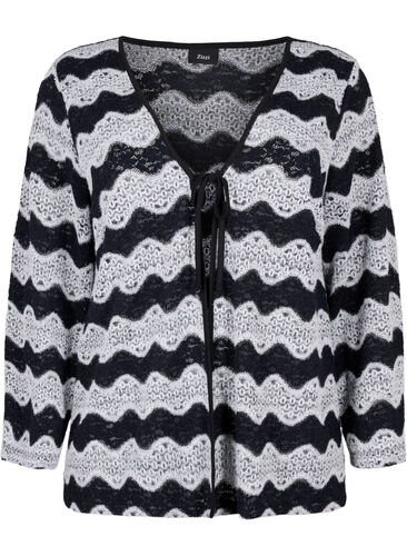 Zizzi Cardigan tricoté avec motif de vagues, Black Stripe, Packshot image number 0