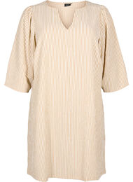 Gestreepte jurk met 3/4 mouwen, Camel Stripe, Packshot