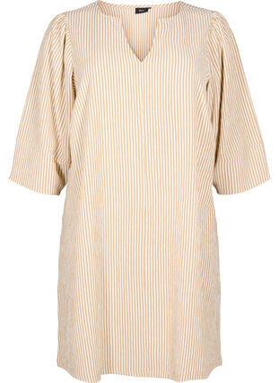 ZizziGestreepte jurk met 3/4 mouwen, Camel Stripe, Packshot image number 0