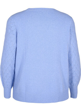 ZizziGebreide blouse met kantpatroon, Cornflower Blue Mel., Packshot image number 1