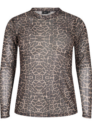 ZizziMesh blouse met luipaardpatroon, LEO AOP, Packshot image number 0