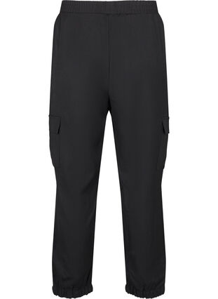 Zizzi Pantalon avec poches cargo et taille élastiquée, Black, Packshot image number 1