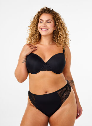 Zizzi String microfibre à dentelle, Black, Model image number 0