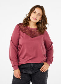 Sweatshirt avec ornements en dentelle, Rose Brown, Model