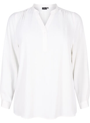 ZizziBlouse met lange mouwen en V-hals, Bright White, Packshot image number 0