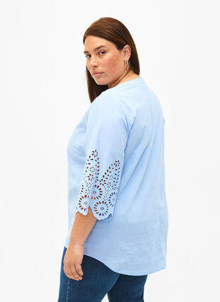 ZizziShirt blouse met broderie anglaise en 3/4-mouwen, Serenity, Model image number 1