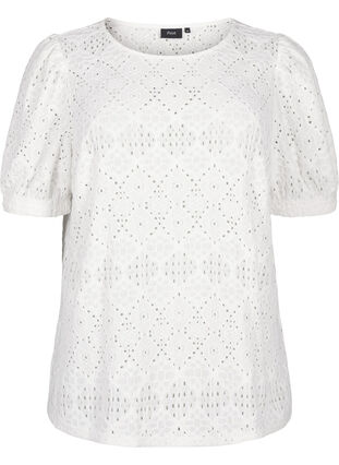 ZizziBlouse met korte mouwen en patroon met kant, Bright White, Packshot image number 0