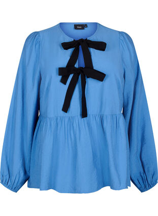 ZizziViscose blouse met strikjes en lange mouwen, Riverside Black Bow, Packshot image number 0