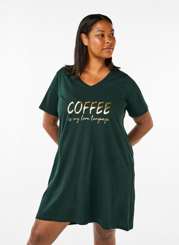 Zizzi Chemise de nuit en coton biologique et à col en V, Scarab Coffee, Model image number 0