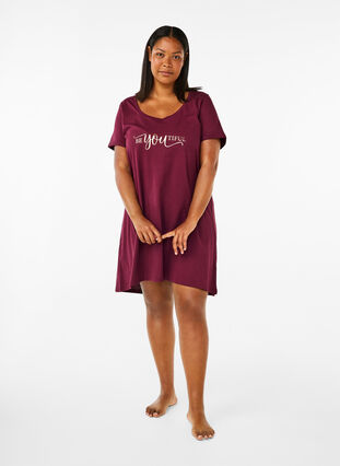 Zizzi Chemise de nuit à manches courtes en coton biologique , Fig Be You, Model image number 2