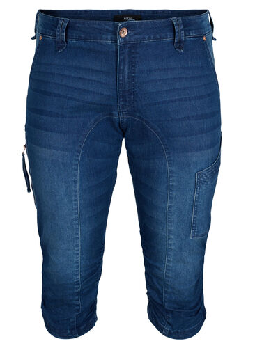 ZizziSlim fit capri jeans met zakken, Dark blue denim, Packshot image number 0