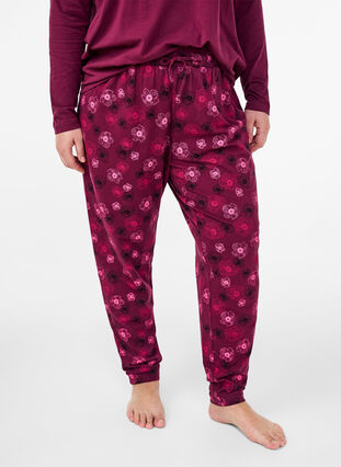 Zizzi Pantalon de pyjama en coton avec imprimé, Fig Flower AOP, Model image number 2