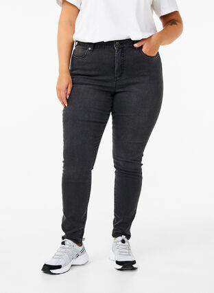 Zizzi Jean Amy taille haute et coupe super slim, Dark Grey Denim, Model image number 2