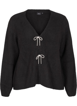 Zizzi Cardigan tricoté avec un nœud en argent, Black, Packshot image number 0