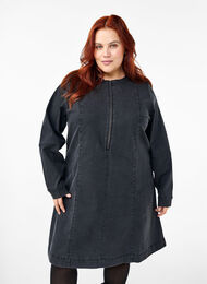 Robe en jean forme trapèze avec fermeture éclair, Grey Washed, Model