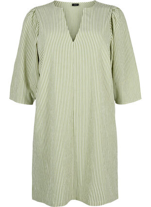 ZizziGestreepte jurk met 3/4 mouwen, Green Stripe, Packshot image number 0