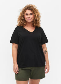 T-shirt basique à manches courtes et col en V, Black, Model