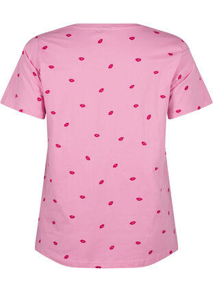 Zizzi T-shirt en coton biologique avec motif de lèvres brodé, Rose Bl. Lips Emb. , Packshot image number 1