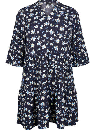 Zizzi Robe courte évasée à imprimé floral, Night Sky AOP, Packshot image number 0