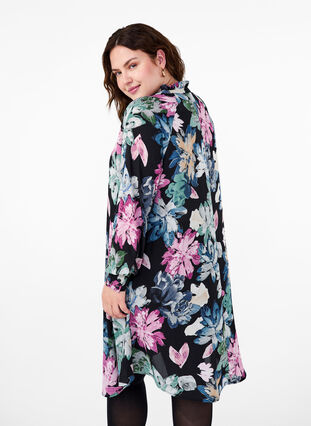 Zizzi Robe à manches longues avec imprimé floral, Rose Flower AOP, Model image number 1