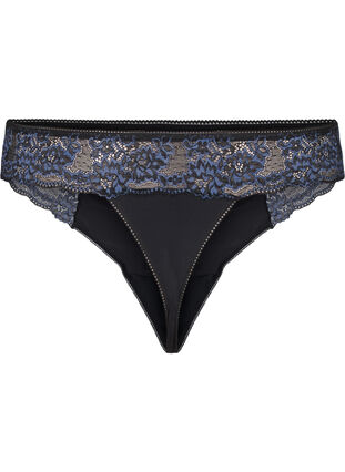 Zizzi String microfibre avec dentelle, Black w Blue, Packshot image number 1