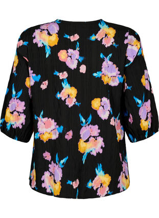 ZizziGebloemde blouse met ronde hals en ritssluiting, Black w. Flower AOP, Packshot image number 1