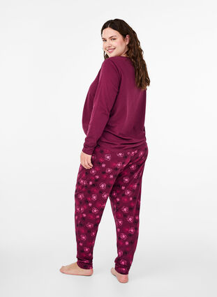 Zizzi Pantalon de pyjama en coton avec imprimé, Fig Flower AOP, Model image number 1