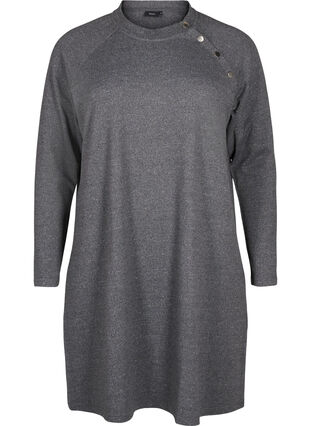 ZizziJersey jurk met knopen, Dark Grey Melange, Packshot image number 0