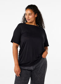 T-shirt en laine et viscose, Black, Model