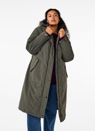 ZizziParka jas met kap en verstelbare taille, Black Olive, Model image number 0