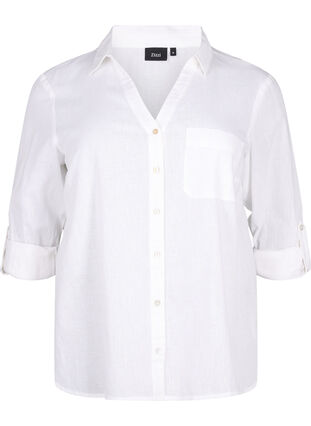 ZizziShirtblouse met knoopsluiting van katoen-linnenmix, Bright White, Packshot image number 0