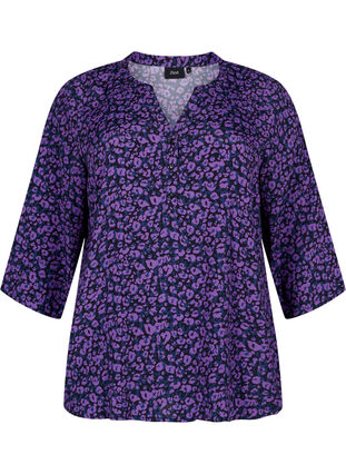 ZizziBlouse van Viscose met 3/4 mouw, Purple Leo AOP, Packshot image number 0